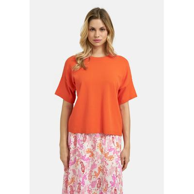 Rundhalspullover MILANO ITALY, Damen, Gr. XL, orange, Feinstrick, Material: 70% Viskose, 30% Polyester, unifarben, weit normal, Rundhals, Fledermausärmel gerader Abschluss, Pullover Rundhalspullover, mit überschnittener Schulter