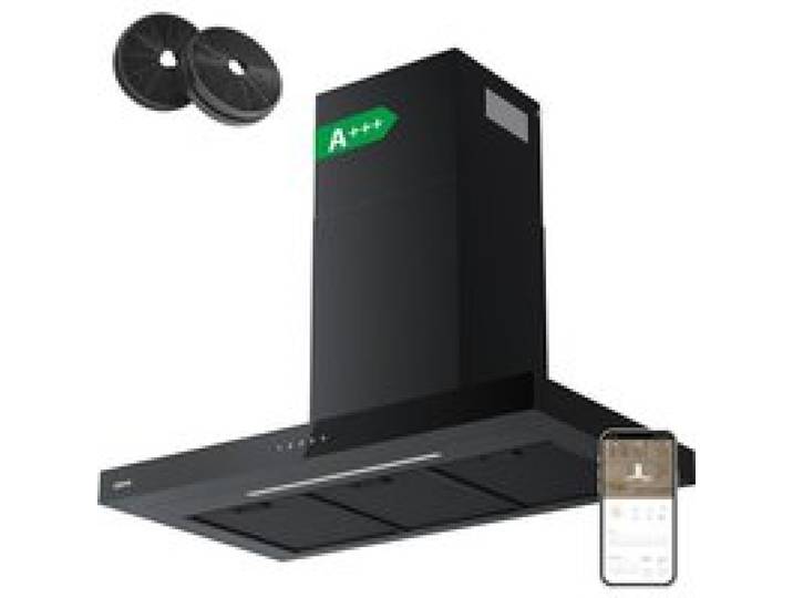 Hotte Aspirante 90 cm A+++ APP Contrôle 650m3/h Booster LED Réglable Commande Tactile Noire CIARRA