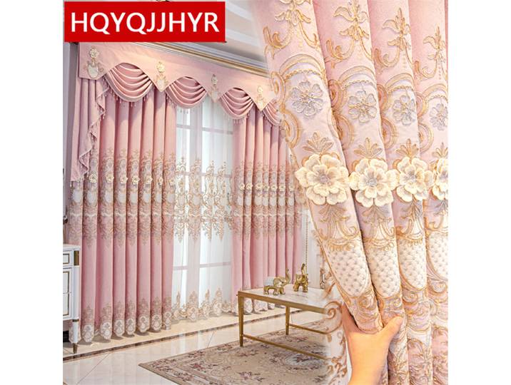 Rideaux occultants roses brodés 3D, de haute qualité, européens, personnalisés, de luxe, pour salon et chambre à coucher, Villa