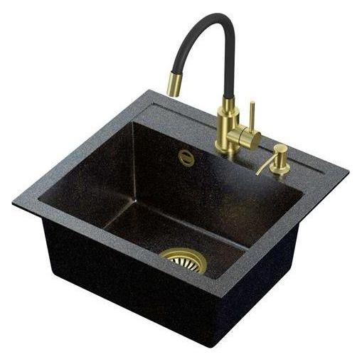 Steiner ART JOHNNY 110 (50x47x18,5) Steingran Art Gold Black Pearl with hand siphon, Maggie tap and dispense (470 mm, 500 mm) (39221000)