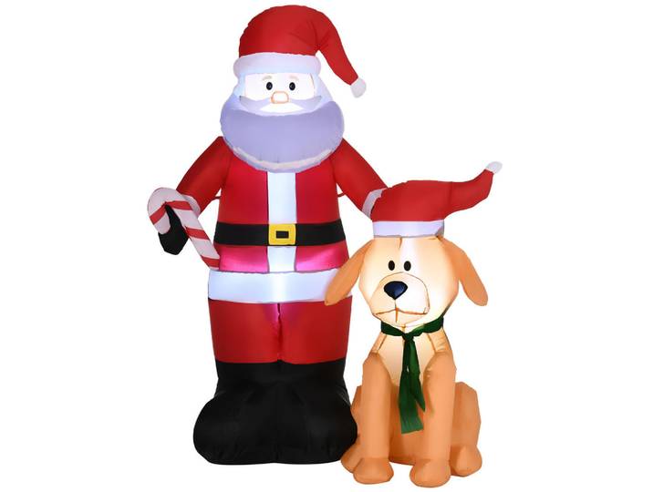 Outsunny 157 cm Aufblasbarer Weihnachtsmann mit Hund Weihnachtsdeko mit LED Wasserdicht, Rot, Kunststoff, 80x157x117 cm, Dekoration, Weihnachtsdekoration