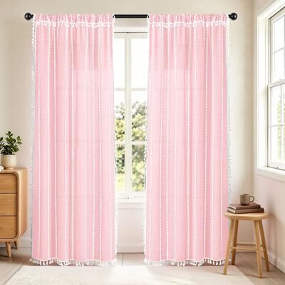 Awesome Home Casual Fringe Light Filtering Back Tab Curtain Pair