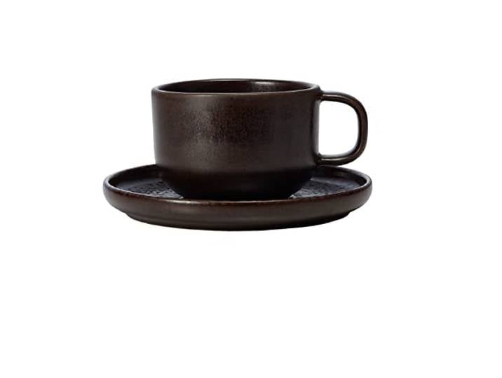 ROCKZZERO 6 Kaffeetassen und Untertassen im Set - Steingut, spülmaschinenfest - Steingut Tassen aus umweltfreundlichen Rohstoffen - Braun - 275 ml - Unterteller 14,5 cm Durchmesser