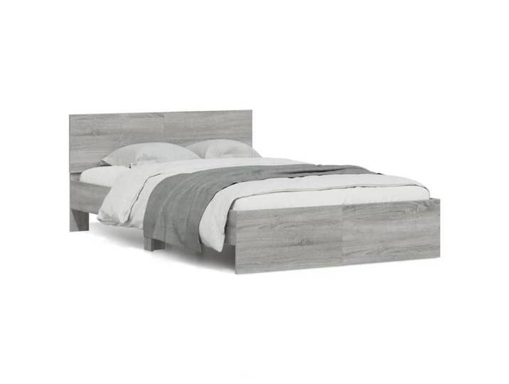 UNIQUE Lit Double de chambre LMT - Cadre de lit avec tête de lit et LED sonoma gris 140x190 cm cozy759441