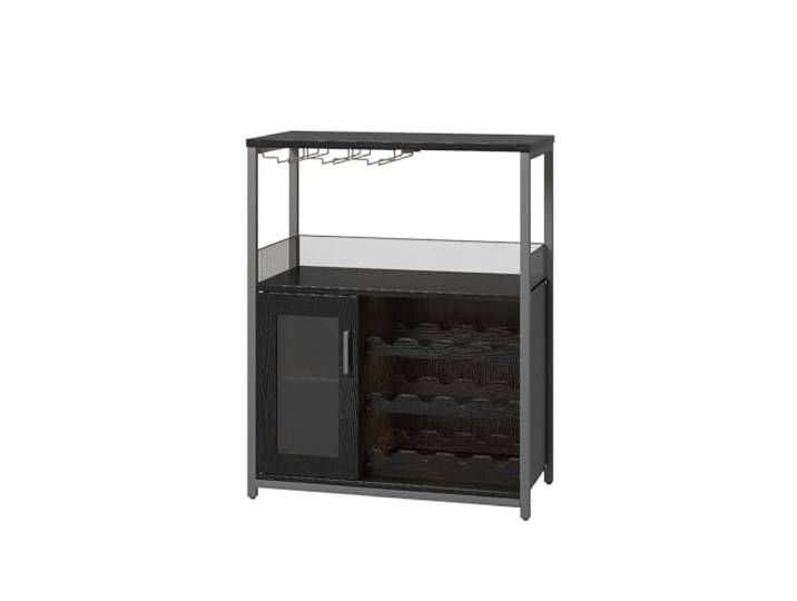 Euker 3-stufiger Weinbar-Unterschrank mit LED-Beleuchtung, abnehmbarem Regal, Stauraum, Glashalter & Glastür – Liquor-Schrank für Wohnzimmer, Küche oder Esszimmer – Schwarz mit Licht