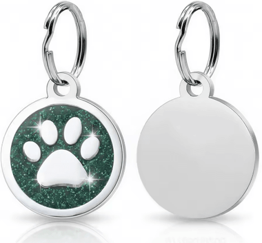 Inspire Picks Personalized Paw Print Pet ID Tag Engraved Glitter Name Tag For Dogs & Cats green Tag 1pcs style B