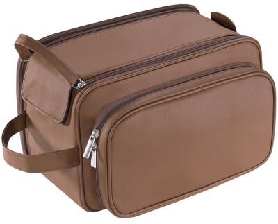 Unbranded PU Leather Toiletry Bag for Men - Water-Resistant Travel Dopp Kit for Grooming, Shaving, Cosmetics & Accessories