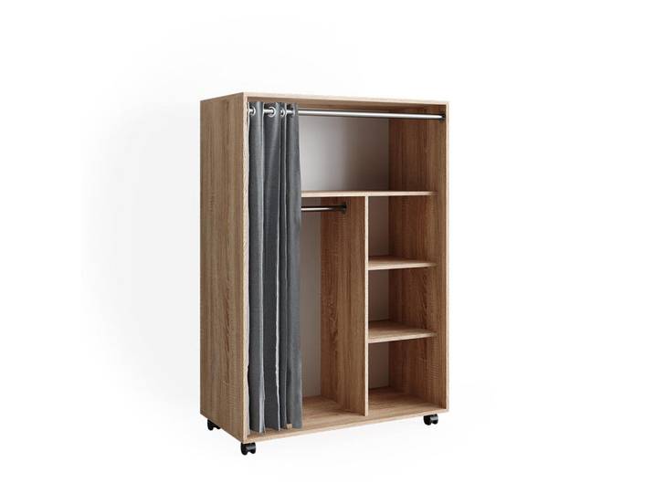 Vicco Kleiderschrank Doros Sonoma 100 x 146.6 cm mit Rollen, Sonoma Eiche, Rechteckig, 100x146.6x50 cm, Garderobe, Garderobenschränke