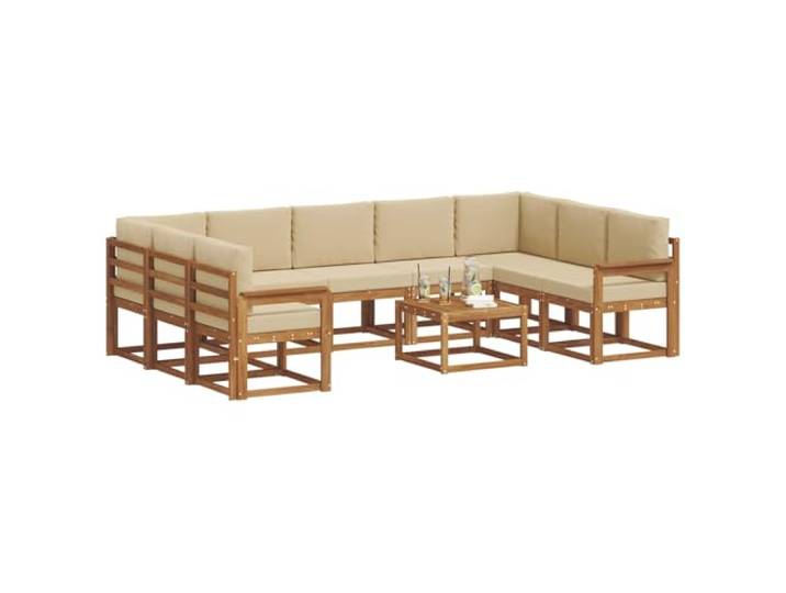 KTHLBRH Sofa-Set für den Außenbereich, 10-teilig, Akazie, Natur, Beige Modulares Lattenrost, abnehmbares Kissen, 110 kg, Terrasse, Garten