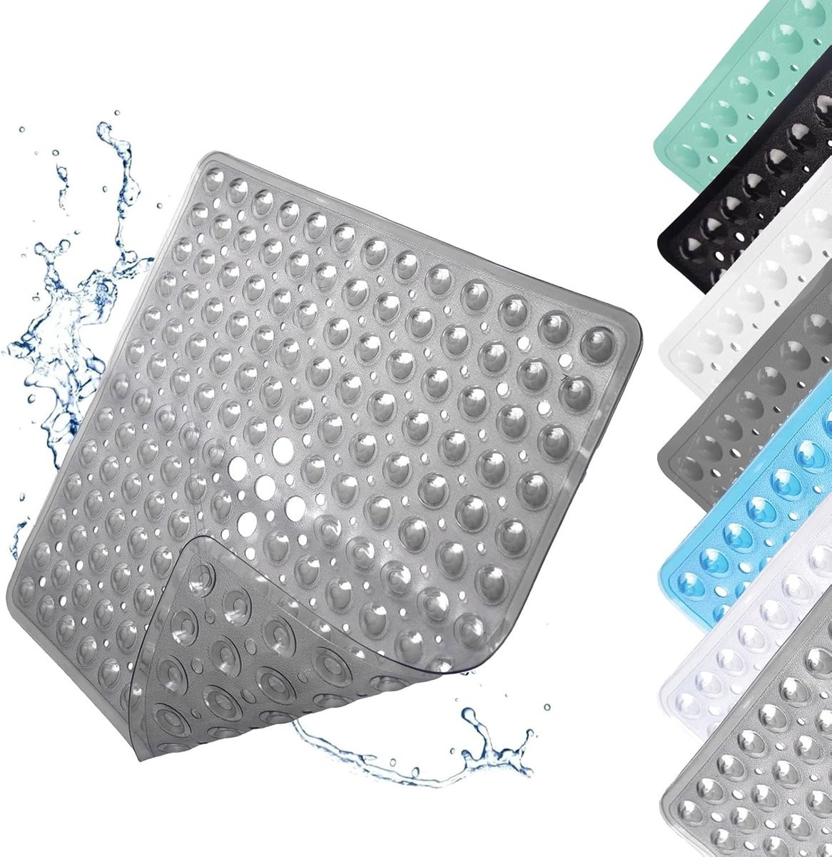 Grijs Transparante Vierkante Antislip Douchemats met Zuignappen voor Douche en Badkamer