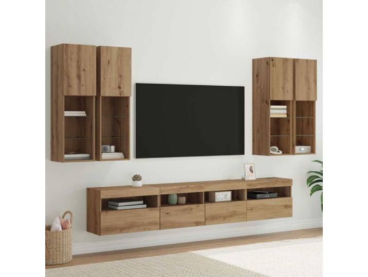Living - meuble tv mural complet Vidaxl Ensemble de meuble TV mural avec éclairage LED avec LED 7 pcs