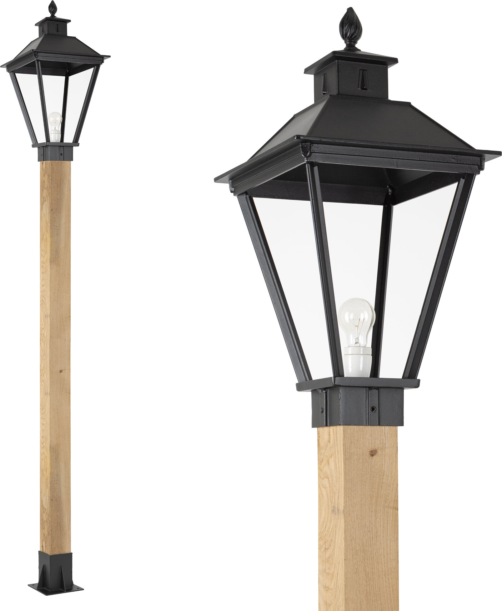 KS Verlichting Tuinlamp Square XL WOOD Lantaarn buitenverlichting zwart