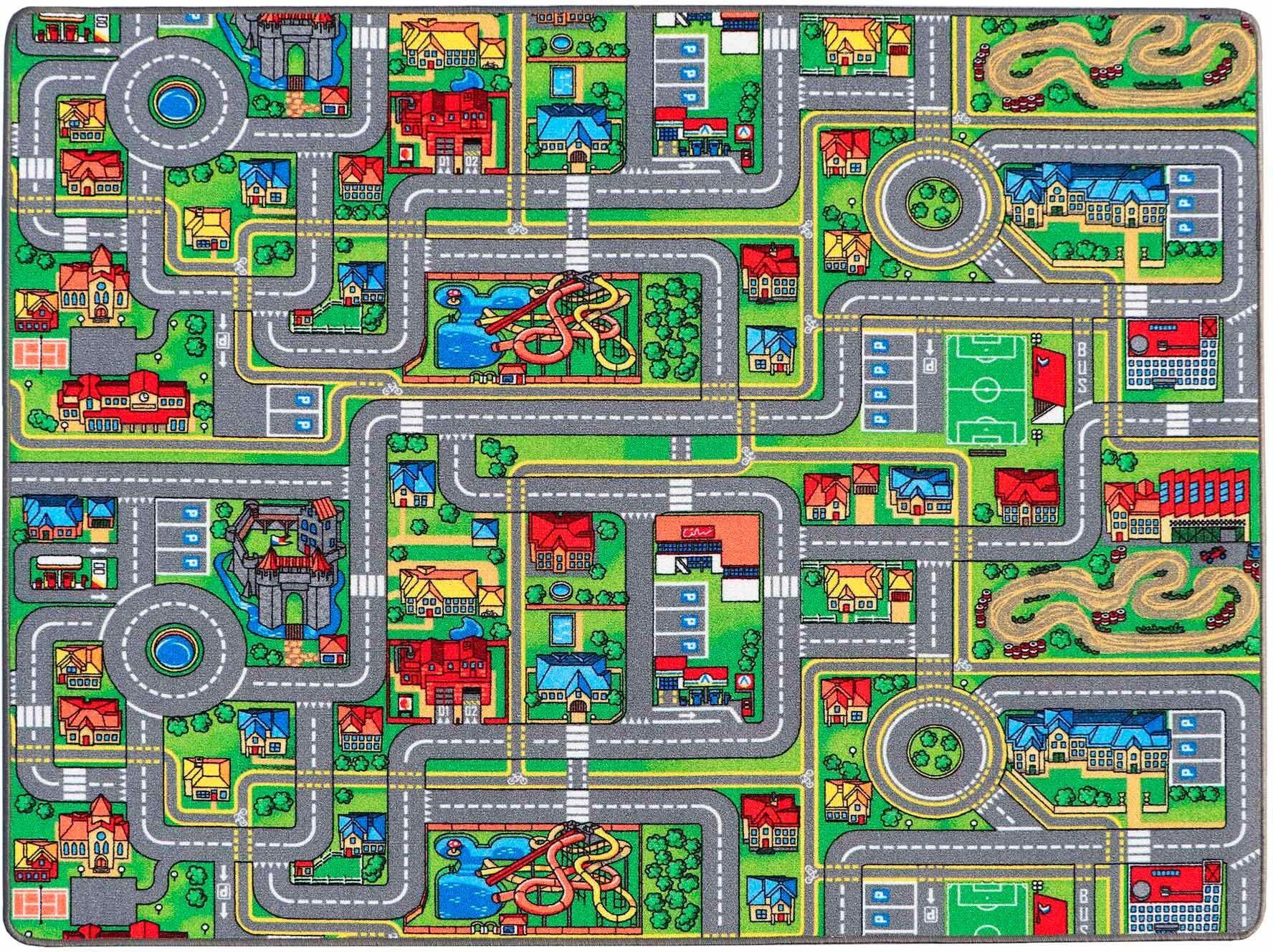 Kinderteppich "Spielteppich STREETS, Made in Belgium", bunt, B:95cm H:5mm L:133cm, Polyamid, PRIMAFLOR-IDEEN IN TEXTIL, Teppiche, Kinderteppich, Strassen-Teppich, Strassenbreite ca. 9 cm, Kinderzimmer bunt B : 95cm 1 Stk., 5mm, L: 133cm