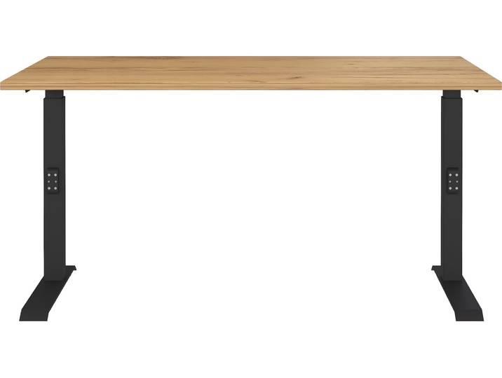 Schreibtisch GERMANIA Downey , braun (navarra, eiche, nachbildung, schwarz, schwarz, navarra, eiche, nachbildung), B:140cm H:91cm T:80cm, Tische, Schreibtisch, höhenverstellbar von 68-91 cm, verfügbar in verschiedenen Breiten