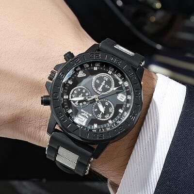 Youfap Market Light Luxury Refined Fake Three Eye, Mixed Bar Scale Dial Silicone Quartz Watch, Elegant Wristwear silver
