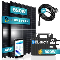 SUNNIVA® 850W Balkonkraftwerk 800W komplett Steckdose - TSUN 800W Wechselrichter - PV Solaranlage Komplettset - 2x 425W Solarmodule - inkl. 5m Kabel - Bluetooth WIFI
