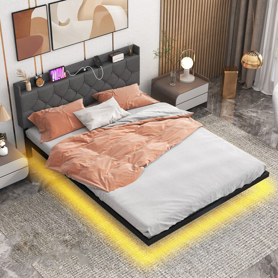 Metro Upholstered Bed Grey 102cm H X 157cm W X 214cm L