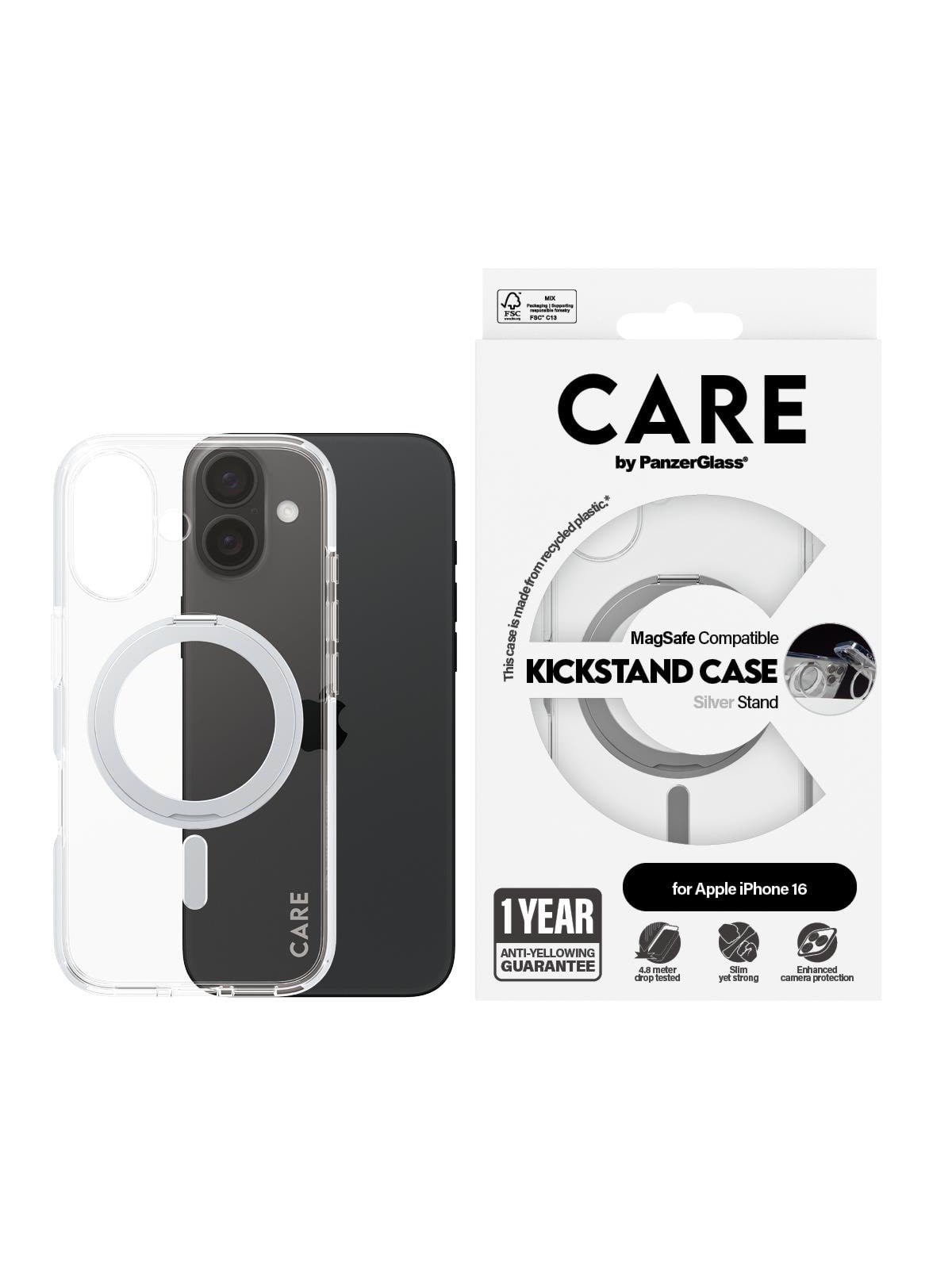 CARE by PanzerGlass Case Feature Silver Kickstand & MagSafe iPhone 16