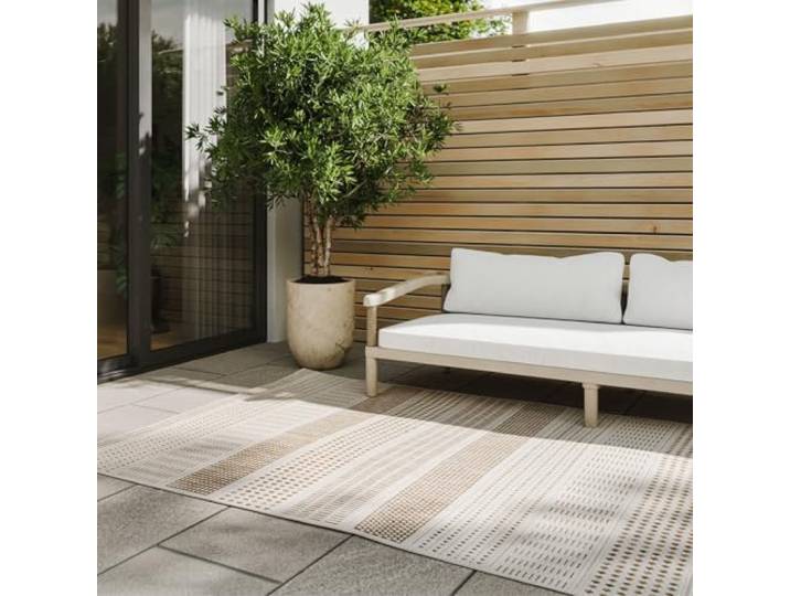 benuta Basic In- & Outdoor Teppich Kaleo - Beige 240x350 cm - Geometrische Muster - Wetterfest & UV-beständig für Balkon, Terrasse, Garten, Küchenteppich & Wohnzimmerteppich - Leicht zu Reinigen
