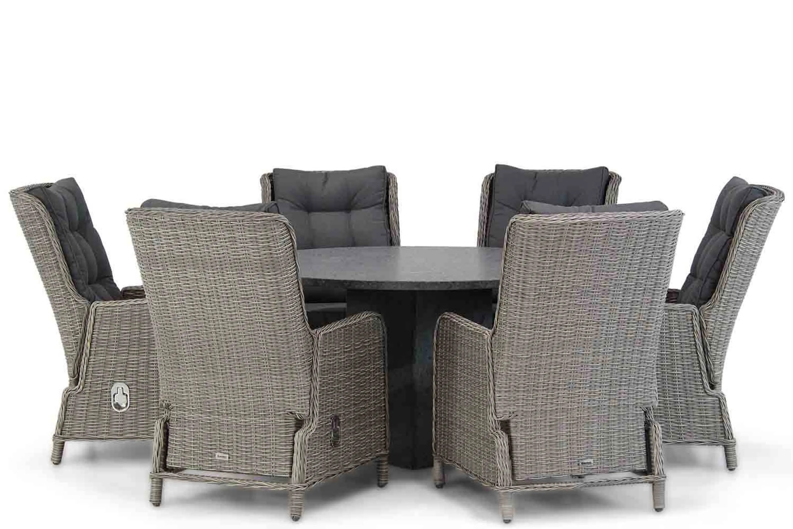 Garden Collections Kingston Dining Tuinset Graniet Rond, Grijs, Diameter: 140 cm