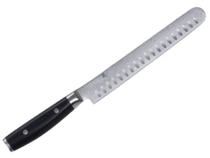 Yaxell Ran Schinkenmesser 23 cm, Japanisches Tranchiermesser aus VG10 Damaststahl, Fleischmesser mit Micarta Griff, Profi Messer für Schinken, Braten und Geflügel