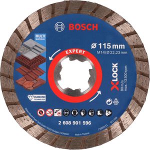 Bosch Trennscheibe Expert MultiMaterial Turbo X-Lock, Diamanttrennscheibe, für Beton und Stein, 115 x 2,4 mm