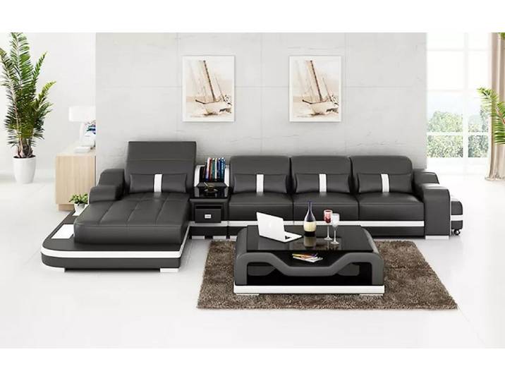 Xlmoebel Ecksofa Elegante Ledercouch mit großzügiger Polsterung für Komfort, Ecksofa, Hergestellt in Europa