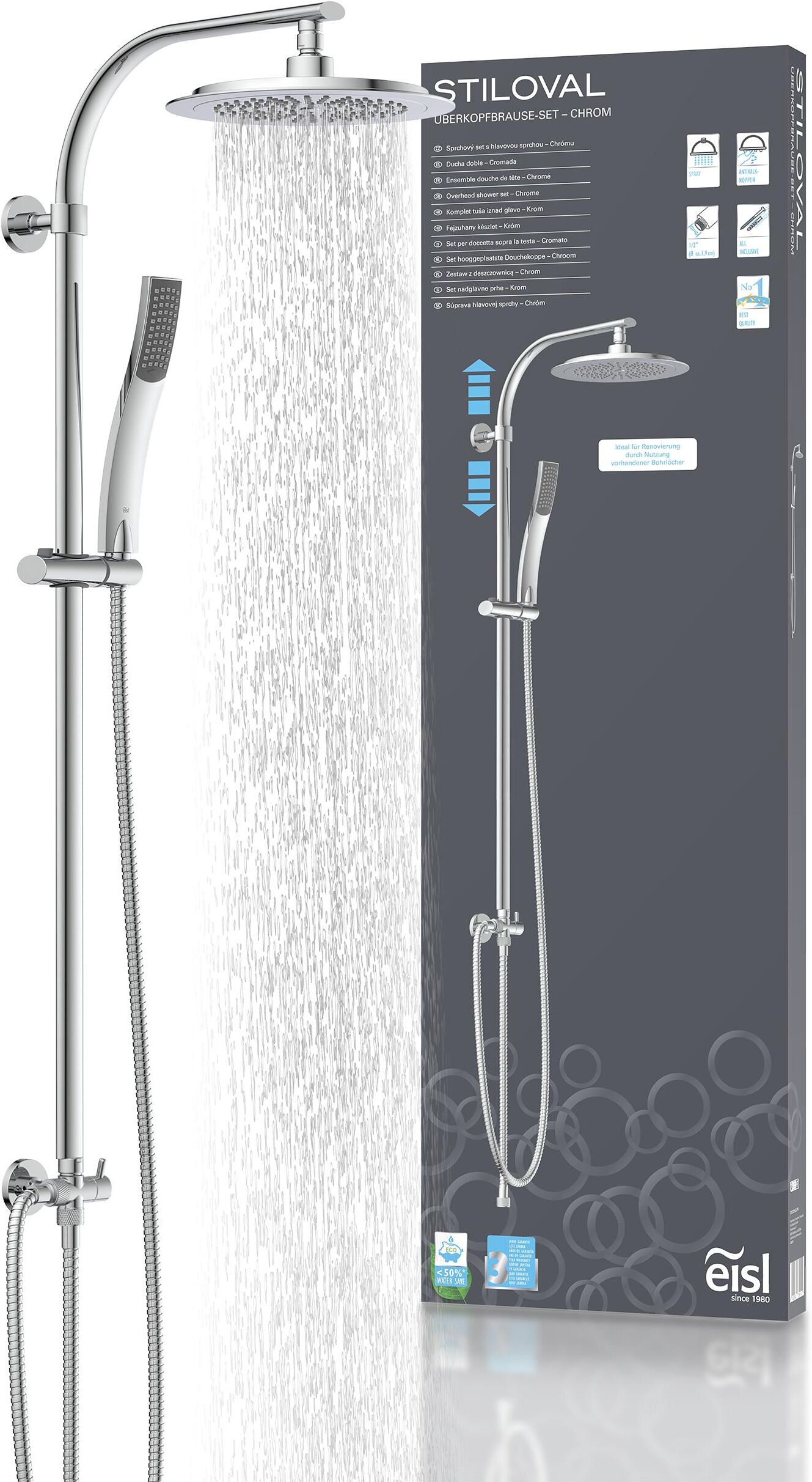 Duschsystem EISL "STILOVAL", grau (silberfarben), H:101cm, Brausegarnituren, Duschsystem, Regendusche ohne Armatur, Duschsystem mit Kopfbrause und Handbrause