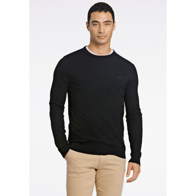 Strickpullover LINDBERGH "Strickpullover Slim Fit", Herren, Gr. XL, schwarz, Obermaterial: 80% Viskose, 20% Nylon, Rundhals, Pullover Strickpullover