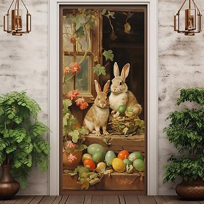 Türabdeckungen Türdekorationen Hase Eier Wanddekoration Türwandteppich Türvorhang Kulisse Türbanner abnehmbar für Haustür Innen Außen Zuhause Raumdekoration Bauernhaus Dekoartikel