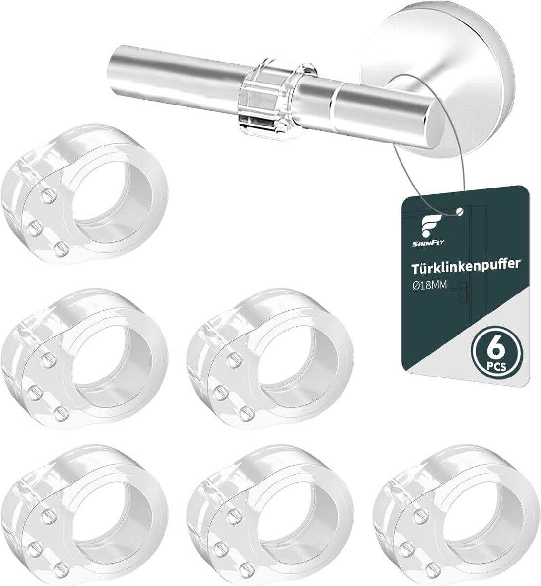 Set van 6 transparante deurstophandvatten voor bescherming van muren en meubels, Ø18mm