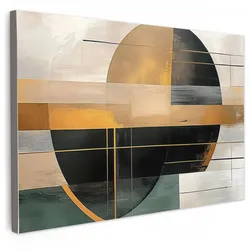 LEINWANDBILD Abstrakt - Gold - Bronze - Grün - Formen - Modern Wanddeko 90x60 cm