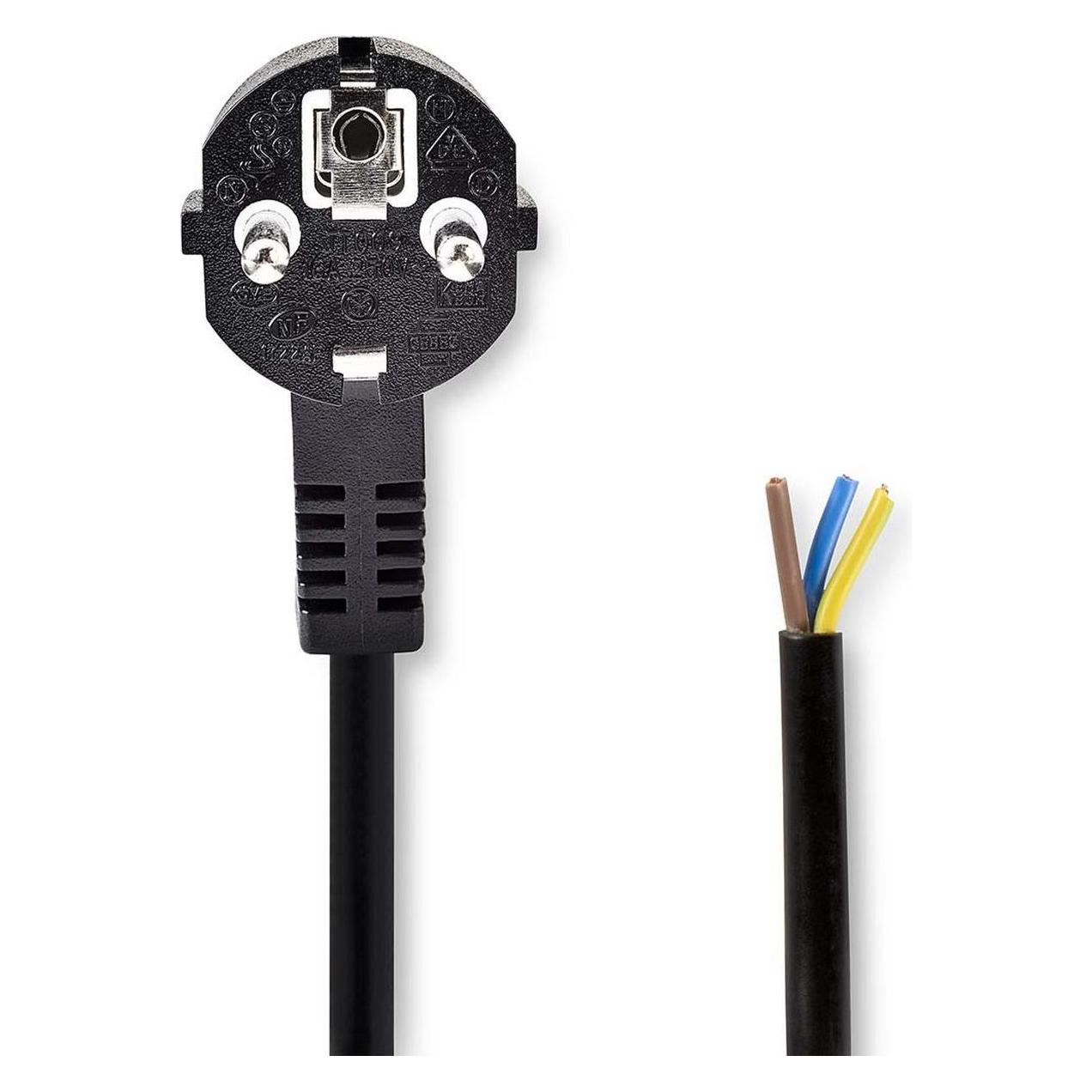 Nedis Stromkabel | Schutzkontaktstecker | Open | Abgewinkelt | Gerade | Vernickelt | 3.00 m | Rund | (3 m, CEE 7/7) (CEGL10700BK30)