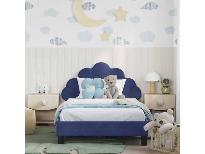 Lit 1 place - Bleu - - Cadre de lit pour enfants avec tête de lit - Cadre de lit - moderne - Velours - pour enfants 460277