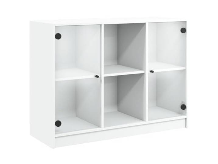 Fisinber Sideboard Weiß 102x37x75,5 cm Holzwerkstoff Kommode Elegante Anrichte mit Glastüren und 6 Fächern für Wohnzimmer und Flur, schützt Bücher vor Staub.