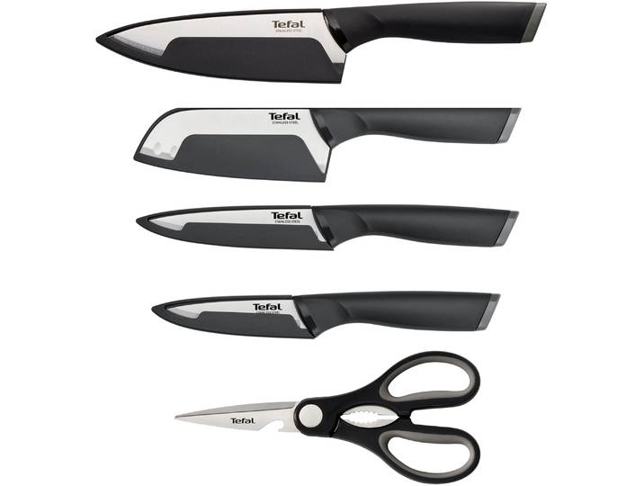 Messer-Set TEFAL Comfort , schwarz, edelstahl, Edelstahl, Kunststoff, Kochmesser-Sets, Messer-Set, Klingenhülle, Edelstahl Klingen, ergonomischer Griff, Soft-Touch