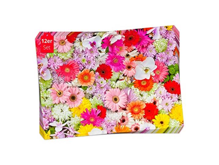 Tischset, Platzset - Buntes Blumenmeer - 12 Stück Made in Germany, 44x32cm aus speziellem Naturpapier in Aufbewahrungsmappe – die besondere Tischdeko für Frühling, Ostern & Blumen