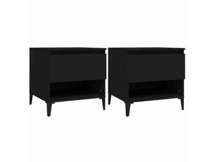 LKJephalotrope Beistelltisch 2er Set Couchtisch Schwarz 50x46x50 cm Industrieller Nachttisch fürs Schlafzimmer mit Schublade und offenem Fach für geordnete Ablage.