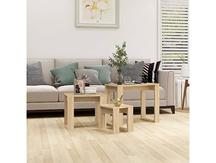 HEFZGDB Satztische 3-TLG. Sonoma-Eiche Holzwerkstoff Beistelltische Set Wohnzimmer Schlafzimmer Multifunktional Modernes Design Ablagefläche