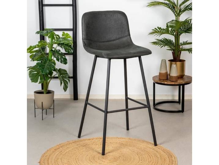 Livin24 Tabouret de bar industriel Mikky noir eco-cuir 65-78 cm