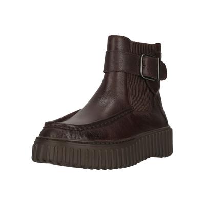 Stiefel CLARKS "Torhill Buckle", Damen, Gr. 37, braun (dunkelbraun), Leder, Schuhe Stiefel, mit verstellbarem Schnallenriemen