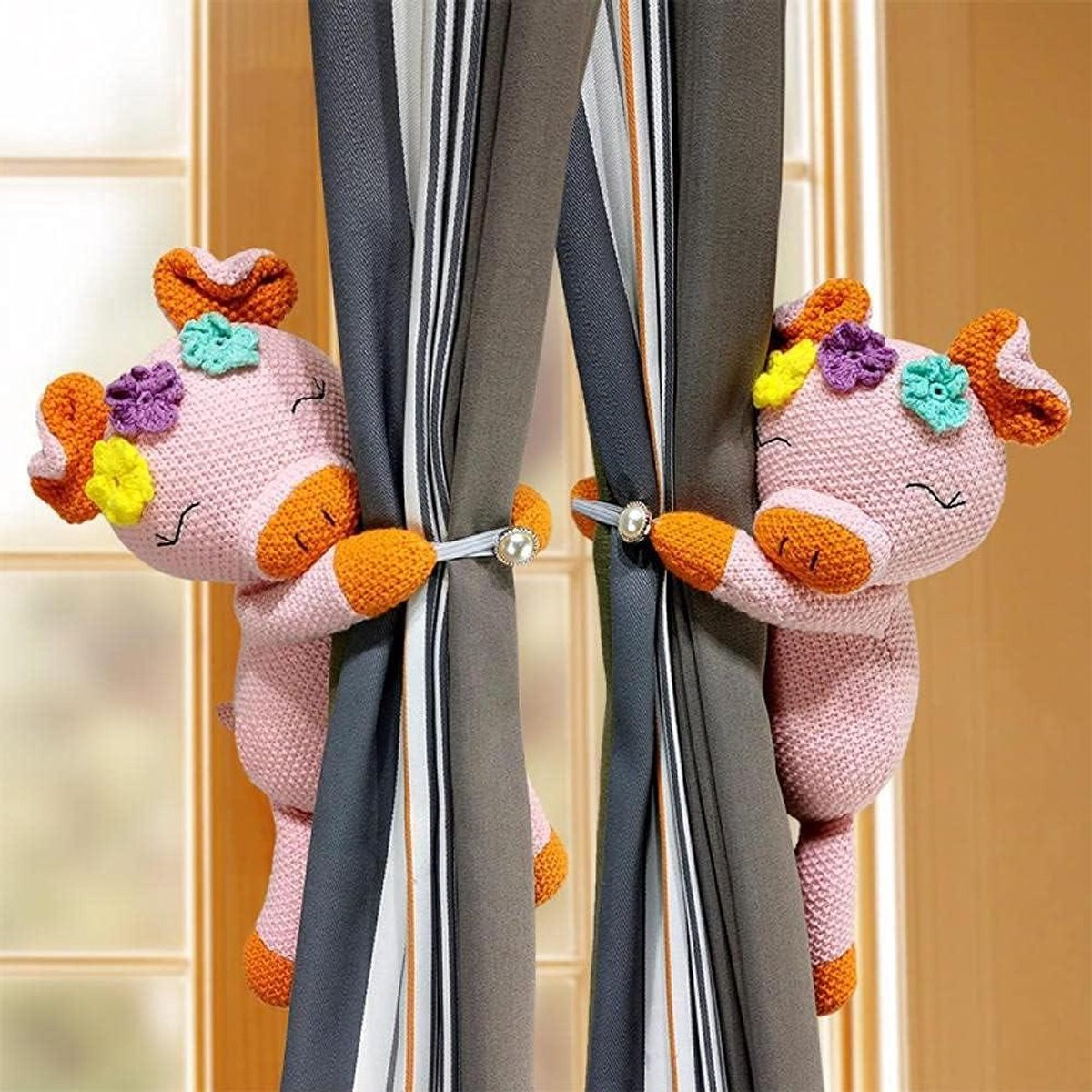 Blauwe Cartoon Gordijn Gesp Dier Riem van Zachte Pluche Stof voor Kinderkamer Decoratie, 35 cm lengte