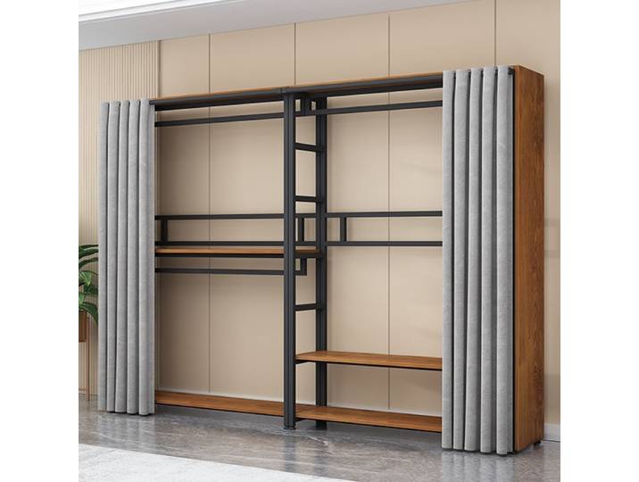 Armoire de chambre à coucher anti-poussière, portant, multifonctionnelle, en métal, avec penderie et rangement d'angle combiné