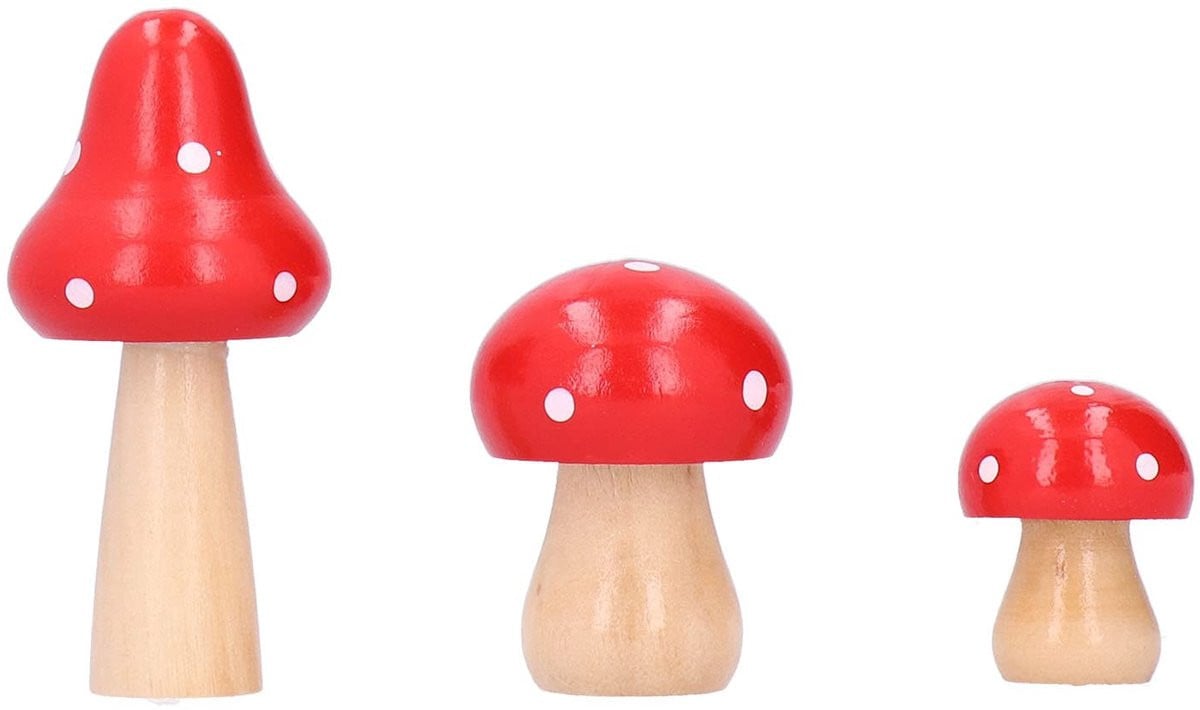 Solidchoice Dailygoody Houten Paddestoelen - Rood - Ambachtelijke Decoratie