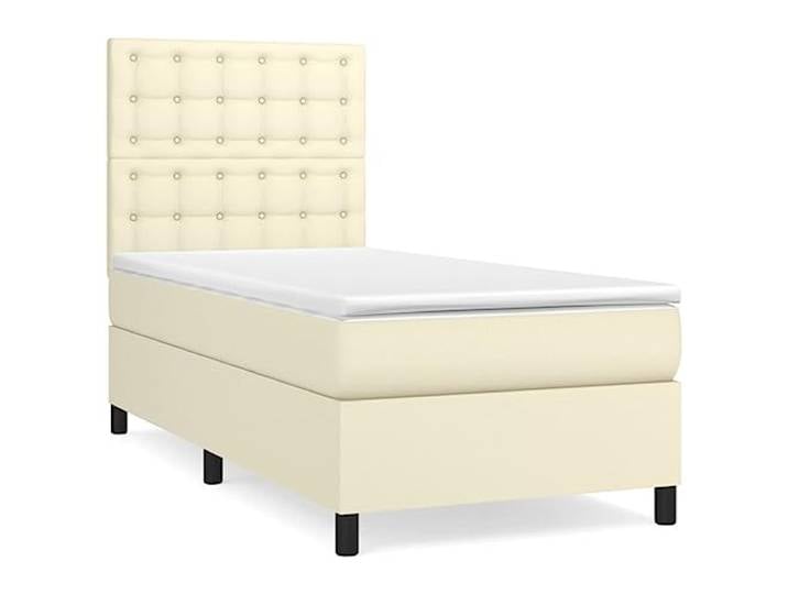 PUGYNBK Boxspringbett, Kunstleder, cremefarben, 80 x 200 cm Verstellbares Kopfteil, Taschenfederkernmatratze, mittlere Härte, einfache Reinigung