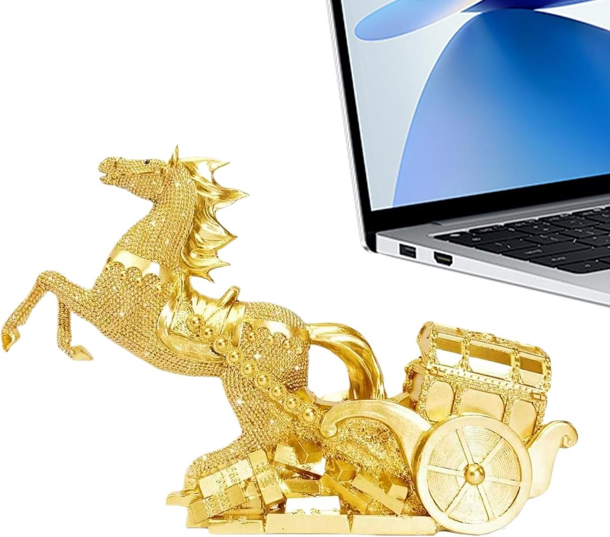 Silvester Paard Beeldje Gouden Koets Decoratief Figuur voor op de Tafel