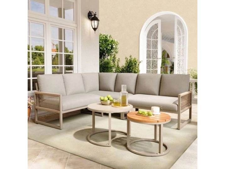 Mobilier Balcon Jardin Modulaire Canapé Fauteuil Angle 2 Tables Coussins Imperméables Housses Lavables Durable SALON BAS DE JARDIN