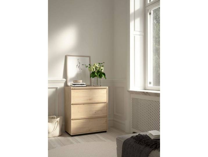 Commode - HANA - 3 tiroirs - Décor Jackson Hickory - Style contemporain - Rangement pratique