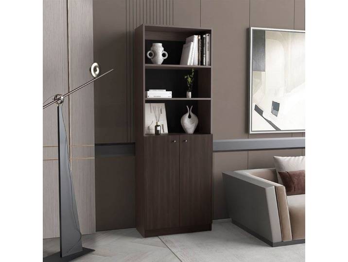 Bibliothèque Home de 181 cm avec 2 portes et 4 étagères noyer