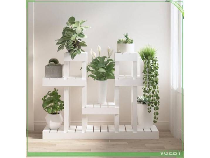 Support à plantes - FAFEICY - 822098 - Blanc - Bois de pin massif - Étagères multi-hauteurs